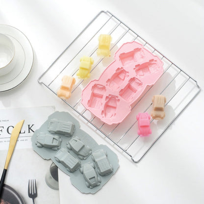 6 PCS Creative Cake Chocolate Mold 3D Car Cartoon Household Silicone Baking Ice Tray Mold, 3D Car Shape (Blue), 3D Car Shape(Pink)