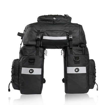 Rhinowalk Three-in-one Multifunctional Bicycle Rear Shelf Pannier Waterproof Long-distance Equipment, Full Black, Black Green