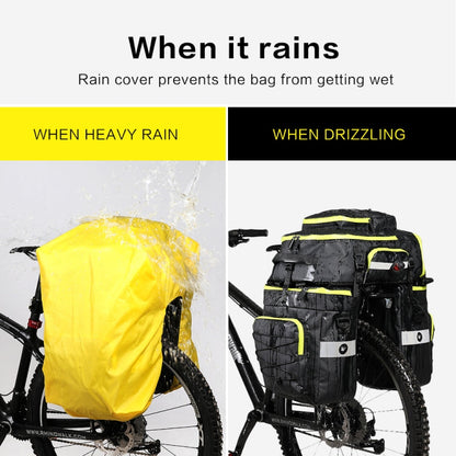 Rhinowalk Three-in-one Multifunctional Bicycle Rear Shelf Pannier Waterproof Long-distance Equipment, Full Black, Black Green