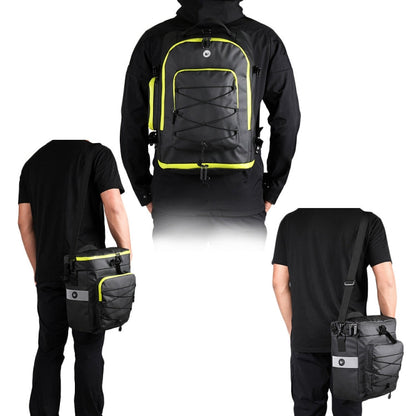 Rhinowalk Three-in-one Multifunctional Bicycle Rear Shelf Pannier Waterproof Long-distance Equipment, Full Black, Black Green