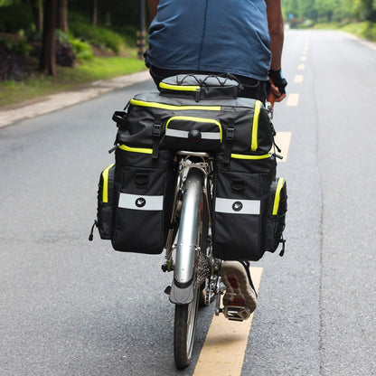 Rhinowalk Three-in-one Multifunctional Bicycle Rear Shelf Pannier Waterproof Long-distance Equipment, Full Black, Black Green
