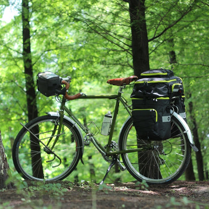 Rhinowalk Three-in-one Multifunctional Bicycle Rear Shelf Pannier Waterproof Long-distance Equipment, Full Black, Black Green
