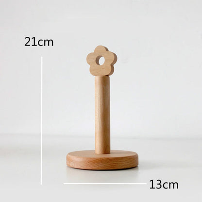 Kitchen Vertical Solid Wood Roll Paper Holder Small Flower Lazy Rag Rack, Vertical Rag Rack