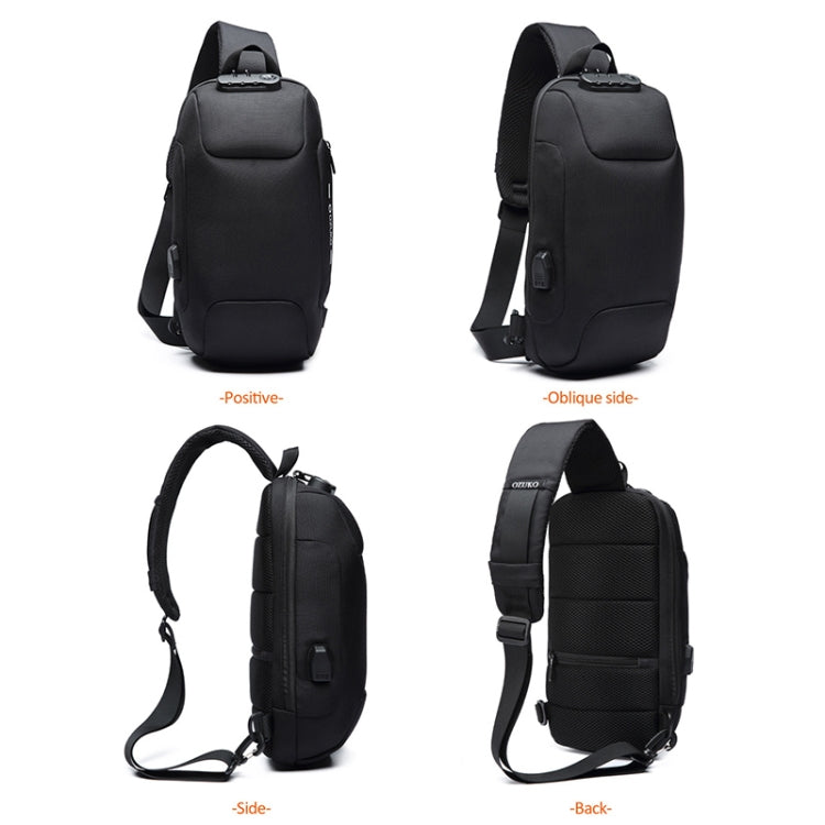OZUKO 9223 Anti-theft Men Chest Bag Waterproof Crossbody Bag with External USB Charging Port, Standard Size, Large Size