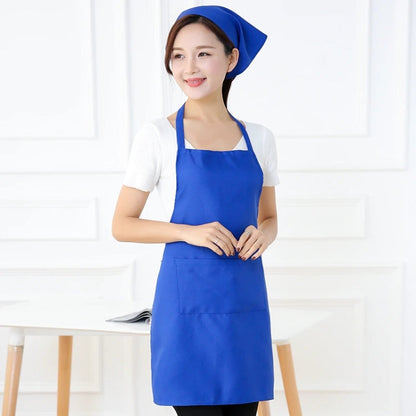 2PCS Kitchen Chef Aprons Cooking Baking Apron With Pockets, Black, Red, Rose Red, Green, Blue, Purple, Yellow, Coffe, Orange