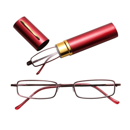 Reading Glasses Metal Spring Foot Portable Presbyopic Glasses with Tube Case, +1.00D, +1.50D, +2.00D