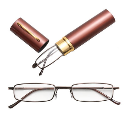 Reading Glasses Metal Spring Foot Portable Presbyopic Glasses with Tube Case, +4.00D