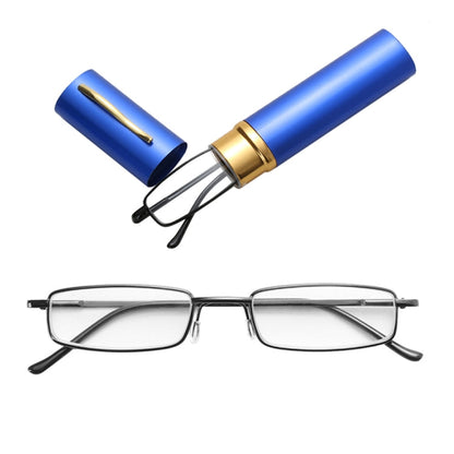 Reading Glasses Metal Spring Foot Portable Presbyopic Glasses with Tube Case, +4.00D