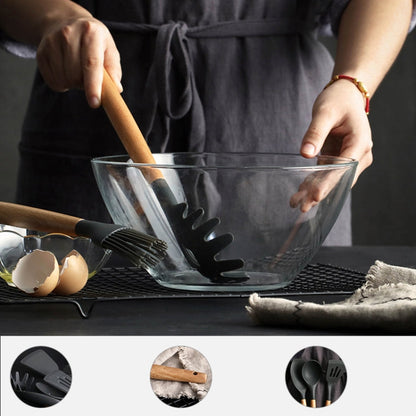 Silicone Wood Handle Spatula Heat-resistant Soup Spoon Non-stick Special Cooking Shovel Kitchen Tools, Fried Shovel, Leak Shovel, Round Soup Spoon, Colander Spoon, Large Soup Spoon, Draging Spoon, Spatula Shovel, Oil Brush