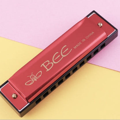 BEE 10-holes Dual-tones C Tone Brace Harmonica, Silver, Blue, Black, Red