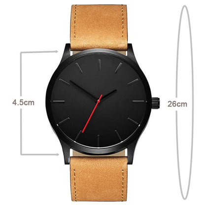 Men Simple Matte Leather Belt Quartz Watch, Brown, White Dial Brown Belt, Black + White, Black