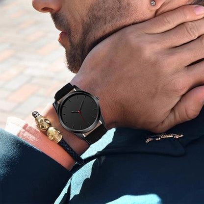 Men Simple Matte Leather Belt Quartz Watch, Brown, White Dial Brown Belt, Black + White, Black