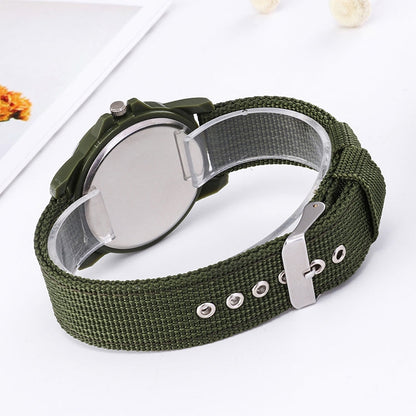 055 Men Canvas Strap Luminous Watch, Black belt black face, Blue dial, Green