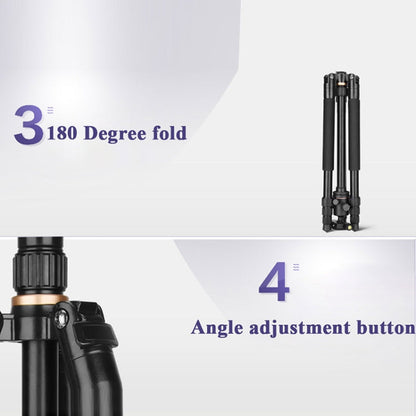 Q222 Portable 4-Section Folding Legs Aluminum Alloy Tripod Mount Monopod Holder with Ball Heads
