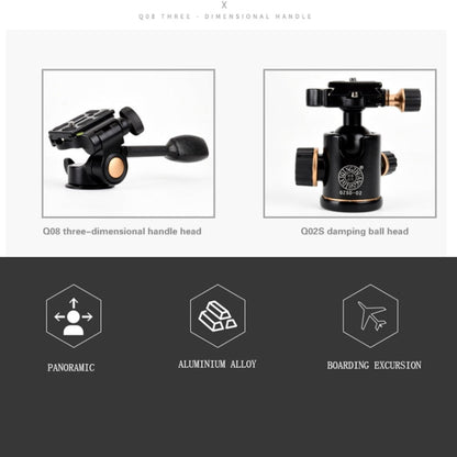Q338 4-Section Folding Legs Live Broadcast Aluminum Alloy Tripod Mount, Q338With Three-dimensional Head, Q338 With Ball Head