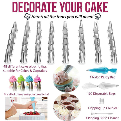 164 in 1 Cake Turntable Set Stainless Steel Decorating Mouth Baking Tools, 164 PCS/Set