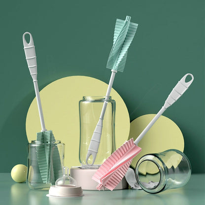 Silicone Baby Bottle Long Handle Cup Cleaning Brush 360 Degree Rotating Bottle Brush, Green, Pink, Light Blue