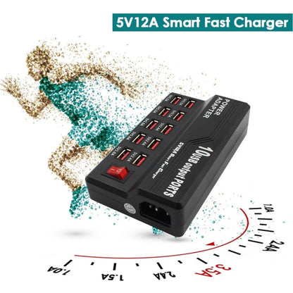 100-240V USB Interface Smart Fast Charge Digital Electronic Charger Multifunctional Charger, US Plug, 10 Ports, 12 Ports