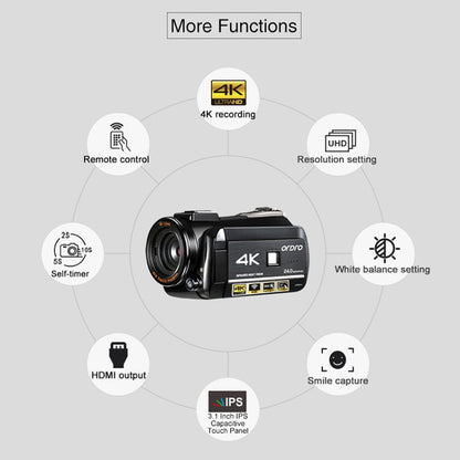 ORDRO AC3 3.1 inch IPS Screen 4K Full HD 13MP Night Vision WiFi Live Camcorder DV Digital Camera, Standard, Standard + Microphone, Standard+ Microphone +Fill Light