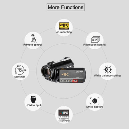 ORDRO AC5 4K HD Night Vision WiFi 12X Optical Zoom Digital Video DV Camera Camcorder, Standard, Standard + Microphone, Standard + Microphone + Handheld Stand, Standard+  Microphone + Fill Light