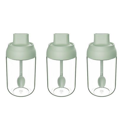 3 PCS Macaron Ribbon Moisture-Proof Lid Spoon One Seasoning Jar Glass Seasoning Bottle with Label, Seasoning Bottle, Honey Bottle, Brush Oil Bottle
