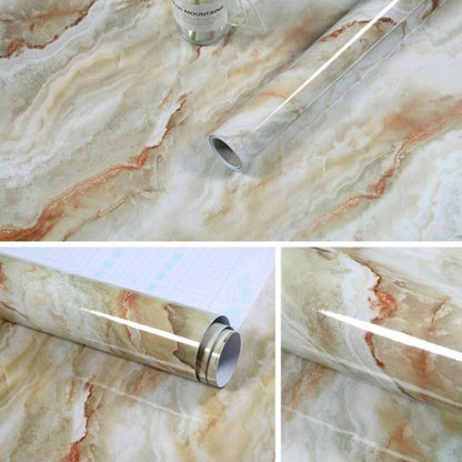 215421210W Marble Pattern Bright Paint Furniture Renovation Self-Adhesive Wall Paper Cabinet Waterproof Film