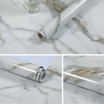 215421210W Marble Pattern Bright Paint Furniture Renovation Self-Adhesive Wall Paper Cabinet Waterproof Film