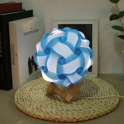 Creative Bedroom Bedside Night Light USB Round Romantic Room Decoration Lamp with Wood Base, DIY Material Kit, Finished Product