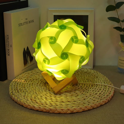 Creative Bedroom Bedside Night Light USB Round Romantic Room Decoration Lamp with Wood Base, DIY Material Kit, Finished Product