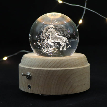 Girl Bedside Lamp Crystal Ball Wooden Base Music Box Charging Glow Rotating Night Light, Random Music, Ballet, Castle, Unicorn, Flying Pig, Dogs, Drawing Girl, Whale, Deer, Deer Head, Cat, Mermaid, Dandelion, Balloon Bear, Christmas Tree, Double Pig   ...