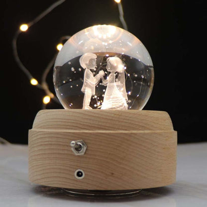 Girl Bedside Lamp Crystal Ball Wooden Base Music Box Charging Glow Rotating Night Light, Random Music, Ballet, Castle, Unicorn, Flying Pig, Dogs, Drawing Girl, Whale, Deer, Deer Head, Cat, Mermaid, Dandelion, Balloon Bear, Christmas Tree, Double Pig   ...