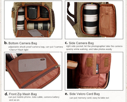 Batik Canvas Waterproof Photography Bag Outdoor Wear-resistant Large Camera Photo Backpack Men for Nikon / Canon / Sony / Fujifilm