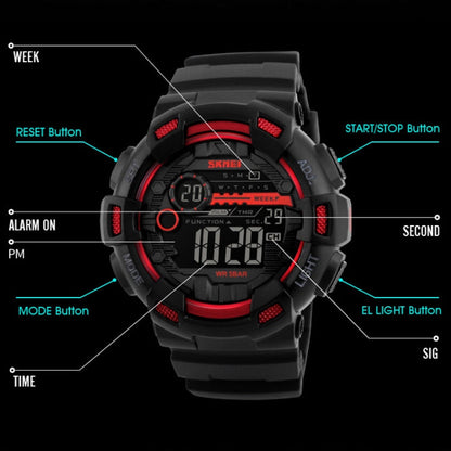SKMEI 1243 Men Sports Watch Outdoor Waterproof Digital Watch, Red, Black, Golden