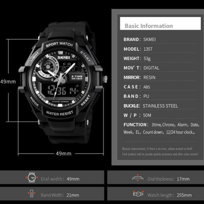 SKMEI 1357 Mens Multifunctional Sports Digital Watch Student Waterproof Watch, Red, Blue, Black