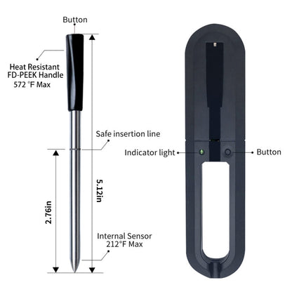 TY530 BBQ Probe Wireless Bluetooth Thermometer Mobile Phone APP Kitchen Food Barbecue Oven Thermometer, Food Temperature Range: -40-100 degree