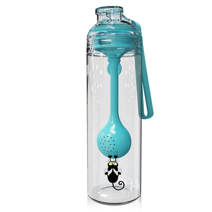 Cartoon Cat Pattern Tea Water Separation Plastic Cup With Spoon, White, Red, Blue, Black