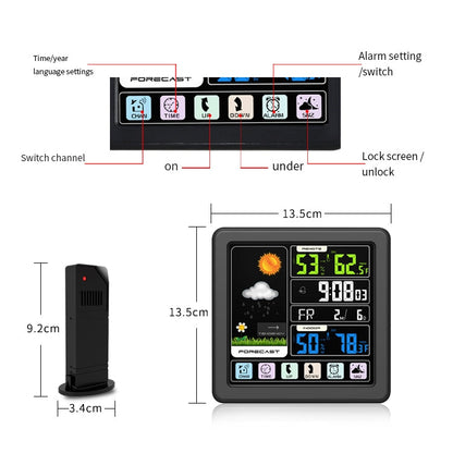 TS-3310 Wireless Weather Clock Multifunctional Color Screen Clock Creative Home Touch Screen Thermometer, Wood Grain, Black