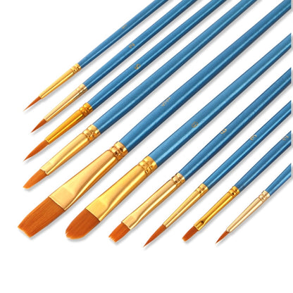 ZHU TING 10 in 1 Pearl Rod Nylon Hair Combination Brush Oil Paint Brush, Blue Rods, Purple Rods, Black Rods