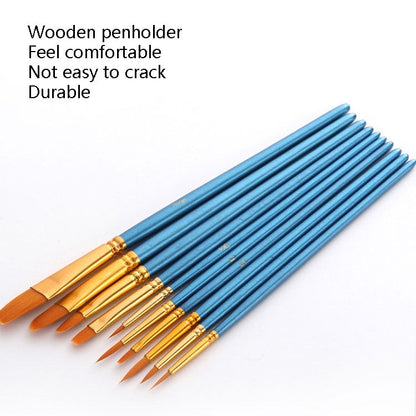 ZHU TING 10 in 1 Pearl Rod Nylon Hair Combination Brush Oil Paint Brush, Blue Rods, Purple Rods, Black Rods