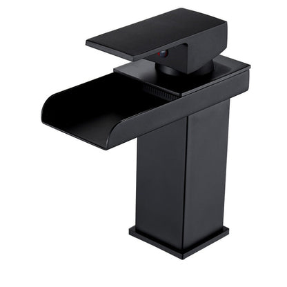 LED Three Lights Hot Cold Water Faucet Bathroom Waterfall Faucet CN Plug, Black, Electroplating Silver