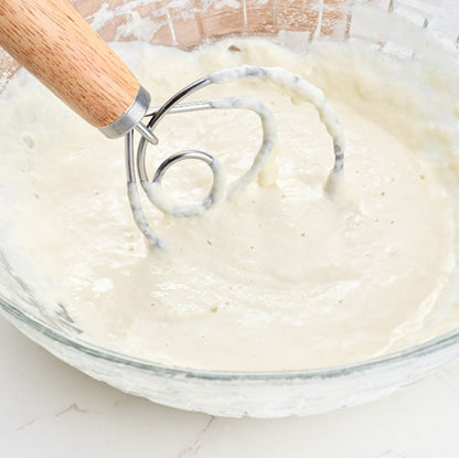 2 PCS 13 Inch Oak Handle Flour Mixer Dough Stainless Steel Mixing Rod Coil Whisk, Single Circle Agitator, Double Circle Agitator, Three Circle Agitator