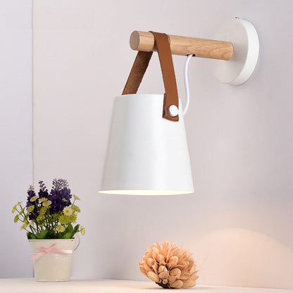 LED Wall Light Wood Wall Lamp Bed Bedside Light Night Lights Modern Nordic Lampshade Home Decor, white, black
