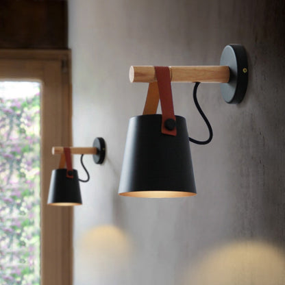 LED Wall Light Wood Wall Lamp Bed Bedside Light Night Lights Modern Nordic Lampshade Home Decor, white, black