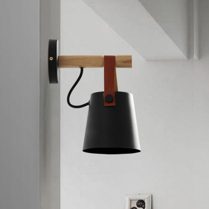 LED Wall Light Wood Wall Lamp Bed Bedside Light Night Lights Modern Nordic Lampshade Home Decor, white, black