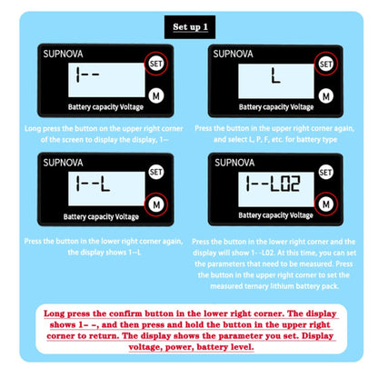 SUPNOVA DC 8-100V Battery Capacity Indicator Voltmeter Voltage Gauge,Style:, White, White + Alarm + Temperature, Blue, Blue +Alarm + Temperature