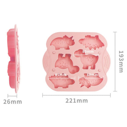 DIY 6 Grid Silicone Dinosaur Cake Mold Baby Food Supplement Mold Baking Tools, Pink, Light Green