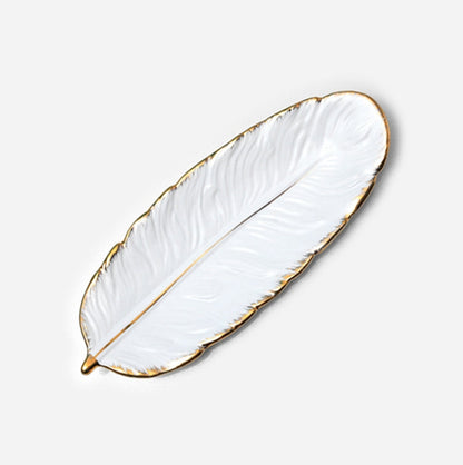 Phnom Penh Ceramic Dessert Plate Feather Plate Banana Leaf Fruit Dried Fruit Storage Tray, Size:, Large （Bright Emerald), Small (Bright Emerald), Large (Bright Peach Pink), Small (Bright Peach Pink), Large (Matt Black), Small (Matte  Black)            ...