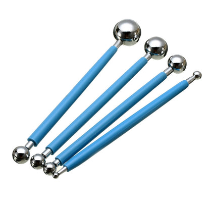 4 in 1 Stainless Steel Spherical Carving Group Pill Stick Fondant Clay Colored Clay Carving Tool Set, Blue, Green, Purple