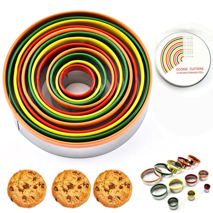12 in 1 Stainless Steel Biscuit Cutting Set Fondant Biscuit Mold Round Cake Baking Mold, Color Mold(12 in 1)