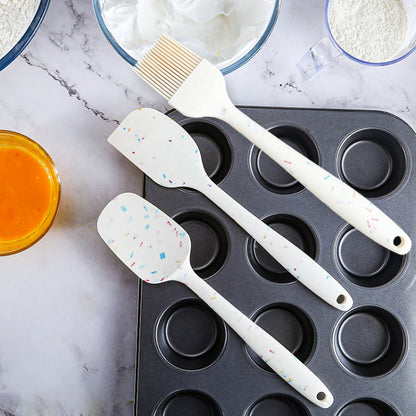 3 in 1 Kitchen Pancake DIY Baking Tools Set Color Grain Barbecue Brush + Butter Spatula + Spatula Set, White